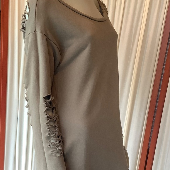 NSF Womens Distressed Destroyed Sweatshirt Top Khaki Green Size Small - Picture 2 of 7